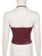 PU Leather Neckband Backless And Waist-cinching Tank Tops