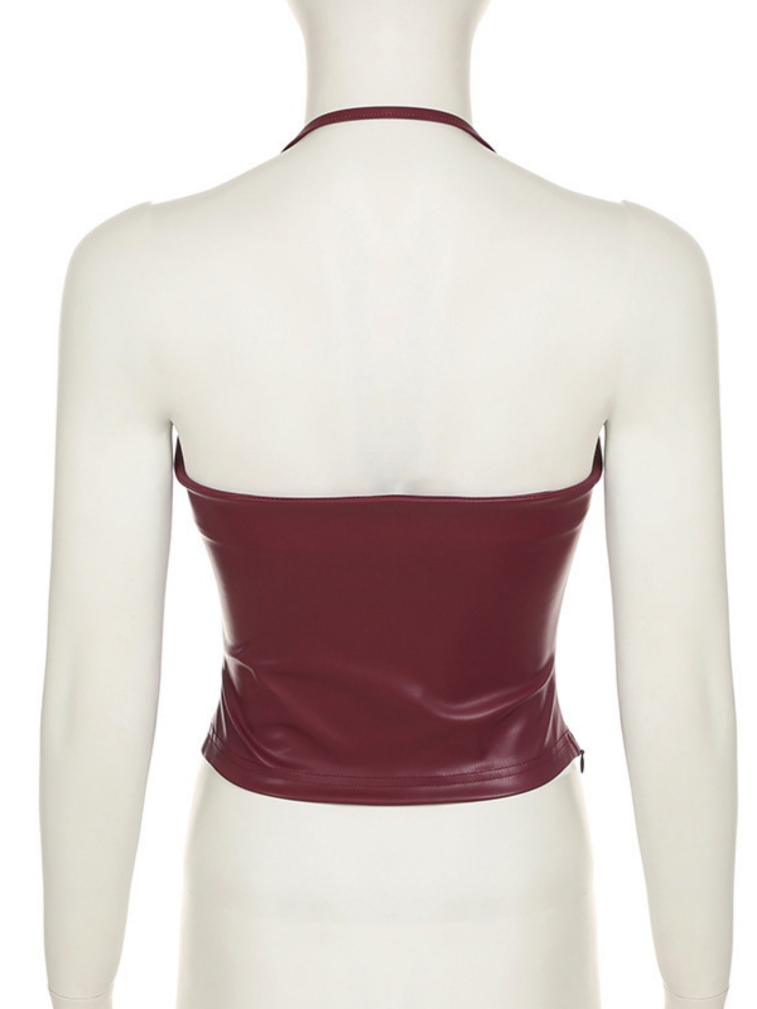 PU Leather Neckband Backless And Waist-cinching Tank Tops