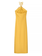 Rhinestone 3D Flower Halter Neck And Backless Satin Maxi Dresses