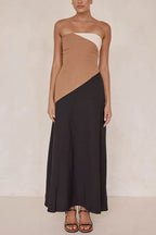 Strapless Color Block Pocketed Maxi Party Dress