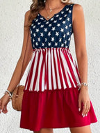 Stars And Stripes Print Sleeveless V-neck Mini&Short Dresses