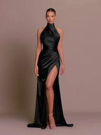 Halter Split Stand collar Maxi Dresses
