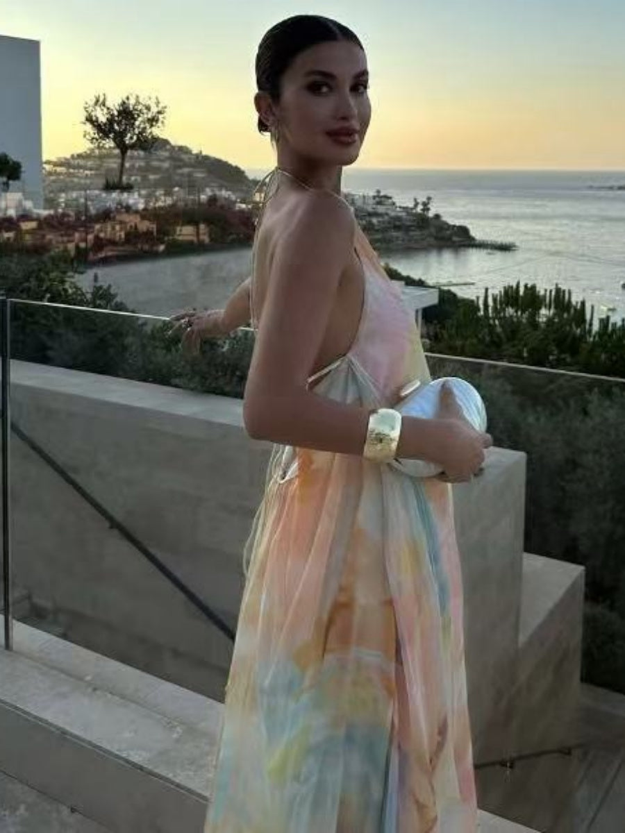 Halter Neck Elegant Off-shoulder Double-layered Loose Long Dress