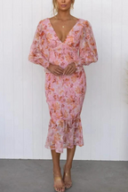Rafaela Aesthetic Floral Print Midi Dress Elevated Occasion Wear