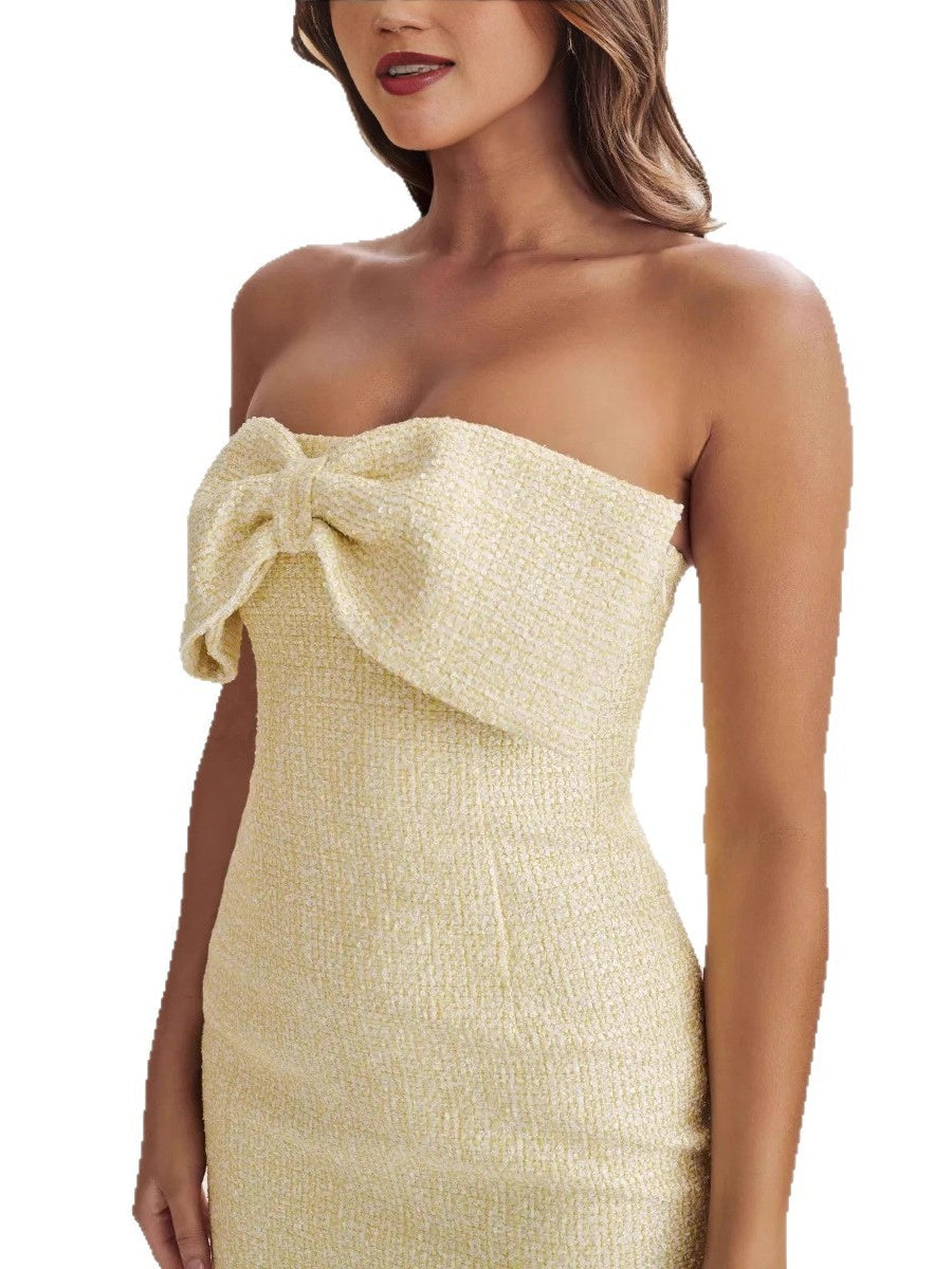 Tweed Bow Solid Color Formal Dress Mini&Short Dresses
