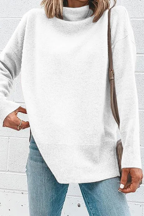 Turtleneck Drop Shoulder Long Sleeve Sweater Top