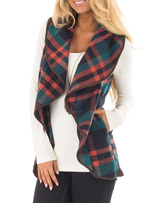 Pockets Plaid Jacket Vest