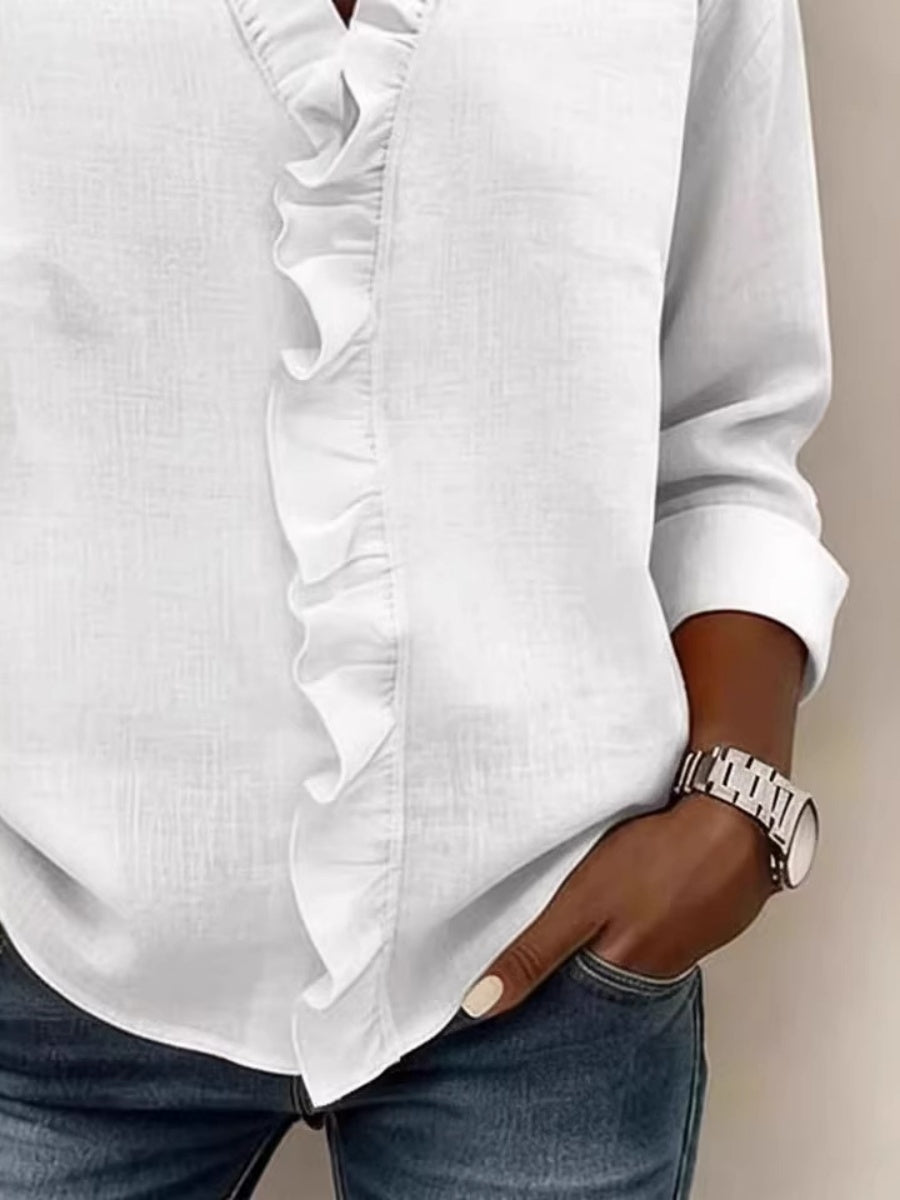 Wood Ear Solid Color Chiffon Blouse