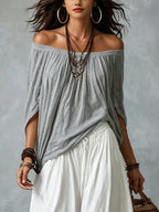 Off-the-shoulder T-shirt And Wide-leg Pants Two-piece Set