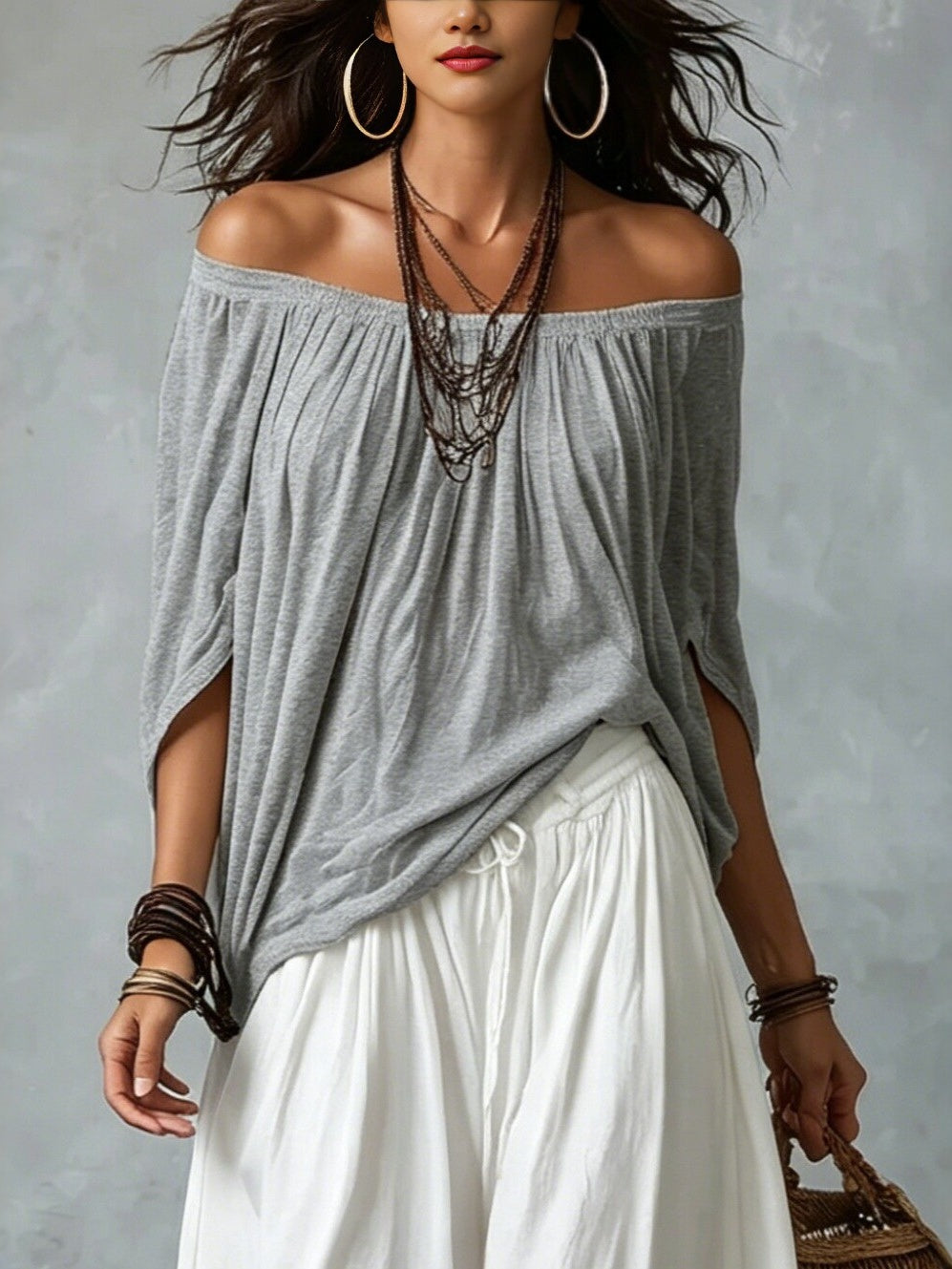 Off-the-shoulder T-shirt And Wide-leg Pants Two-piece Set