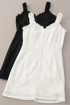 Lace Floral Eyelet Sweetheart Neck Button Front Fit and Flare Mini Dress