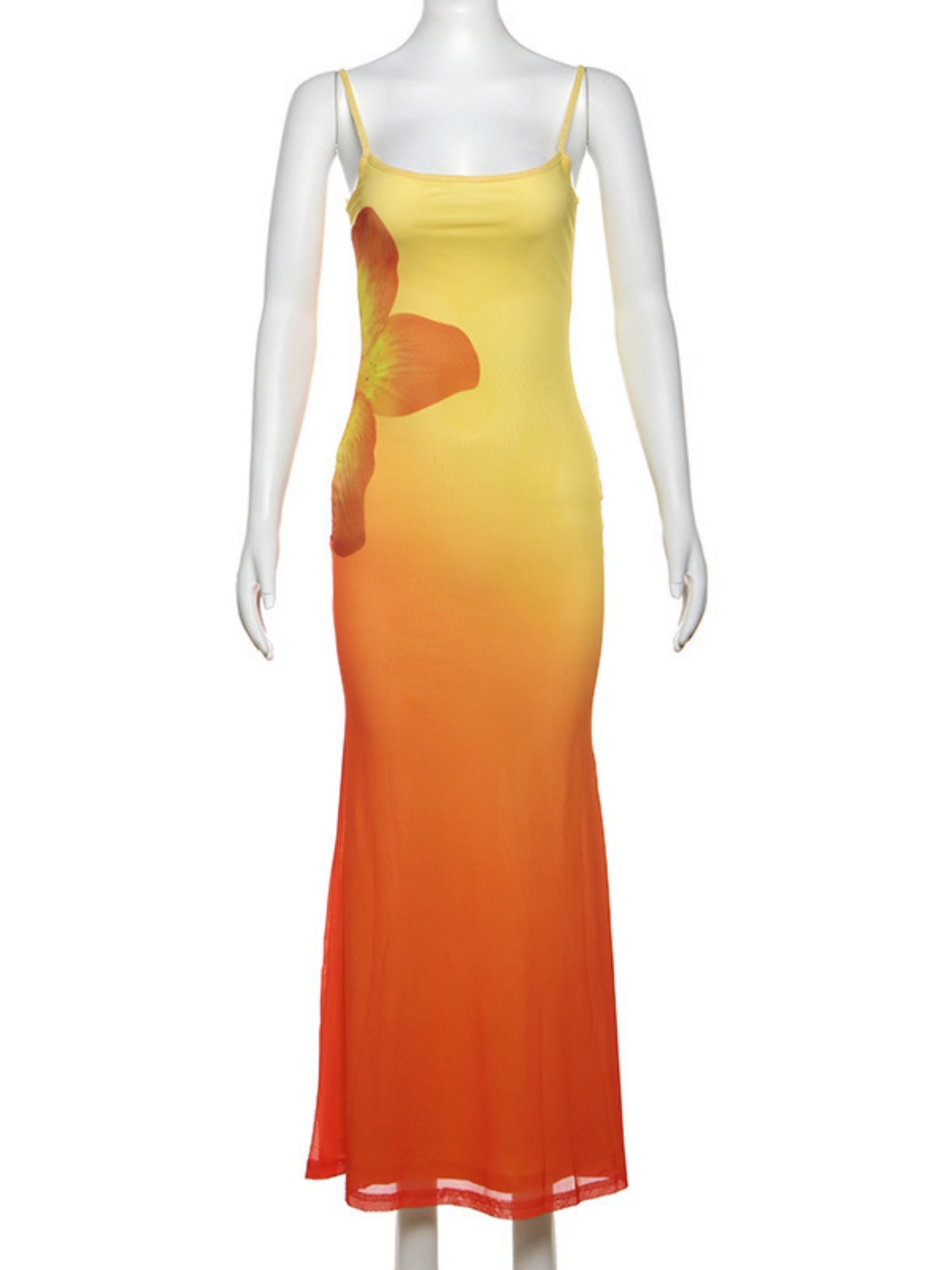 Floral Print Gradient Colors Fishtail And Hip Maxi Dresses