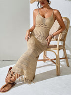 Hollow Tassel Knitting V-neck Camisoles Cover Ups