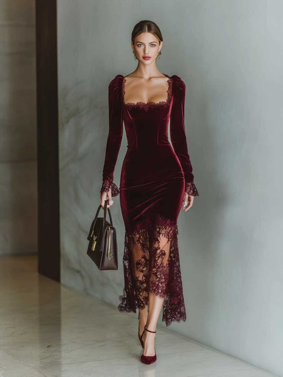 Lace Velvet Fishtail Parties Maxi Dresses