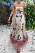 Spaghetti Strap Printed Chiffon Ruffle Maxi Dress