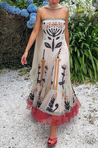 Spaghetti Strap Printed Chiffon Ruffle Maxi Dress