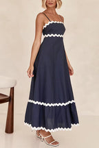 Spaghetti Strap Ric Rac Trim Swing Maxi Dress