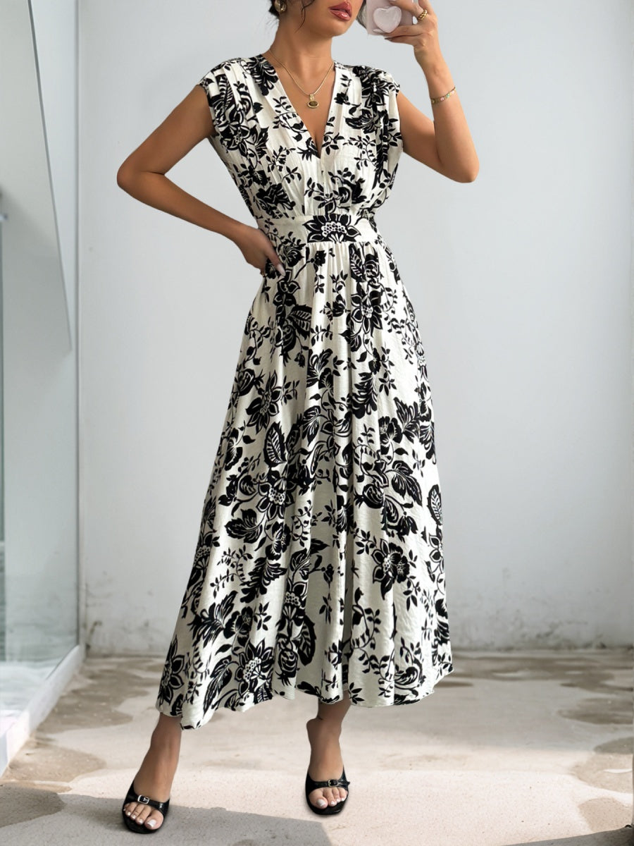 Printed V-neck Vacation Leisure Maxi Dresses
