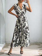 Printed V-neck Vacation Leisure Maxi Dresses