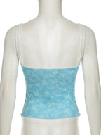 Lace Trim Bow Print Slimming And Waist-cinching Backless Tank Top