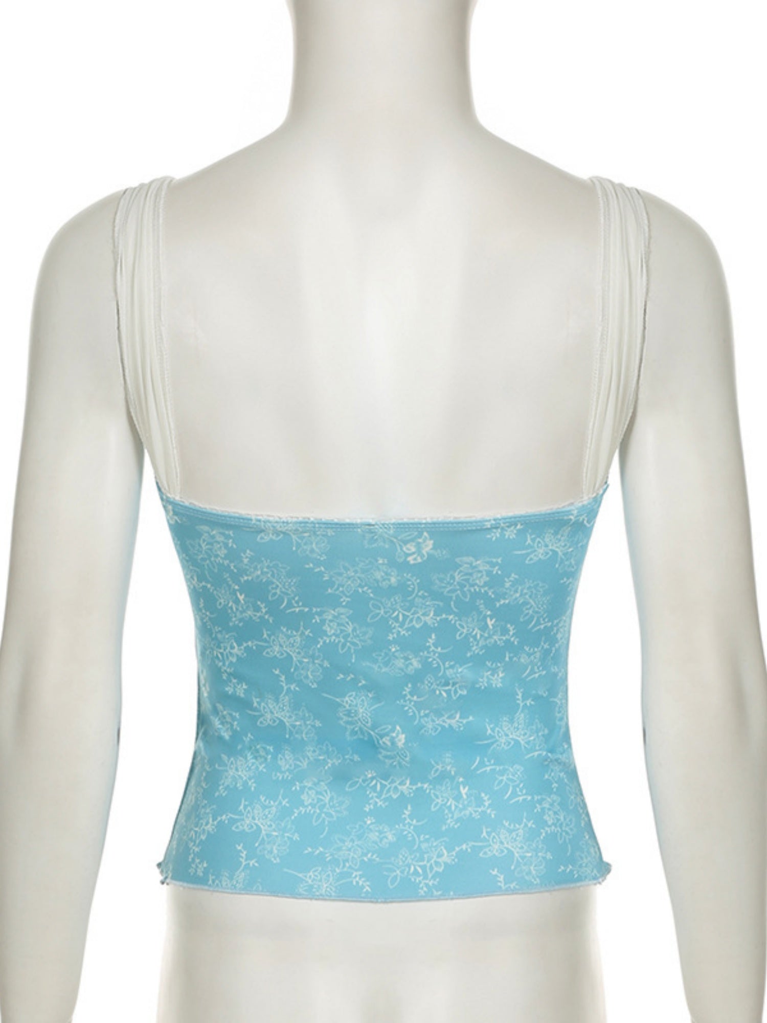 Lace Trim Bow Print Slimming And Waist-cinching Backless Tank Top