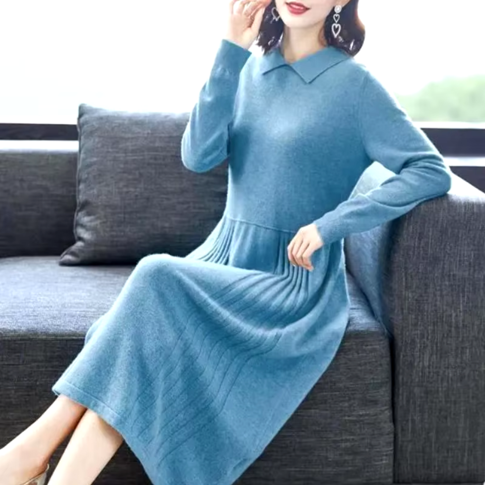 Lorena Boutique Knitted Dress with Collar for Women Premium Wardrobe Essential