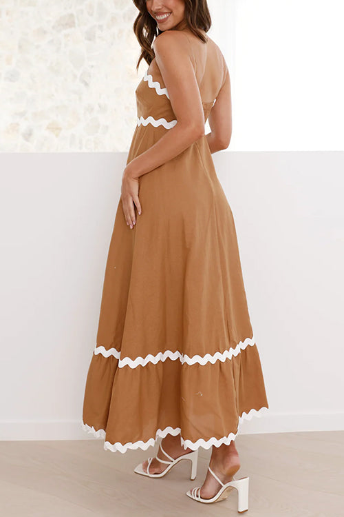 High Waist Ric Rac Print Swing Midi Cami Dress