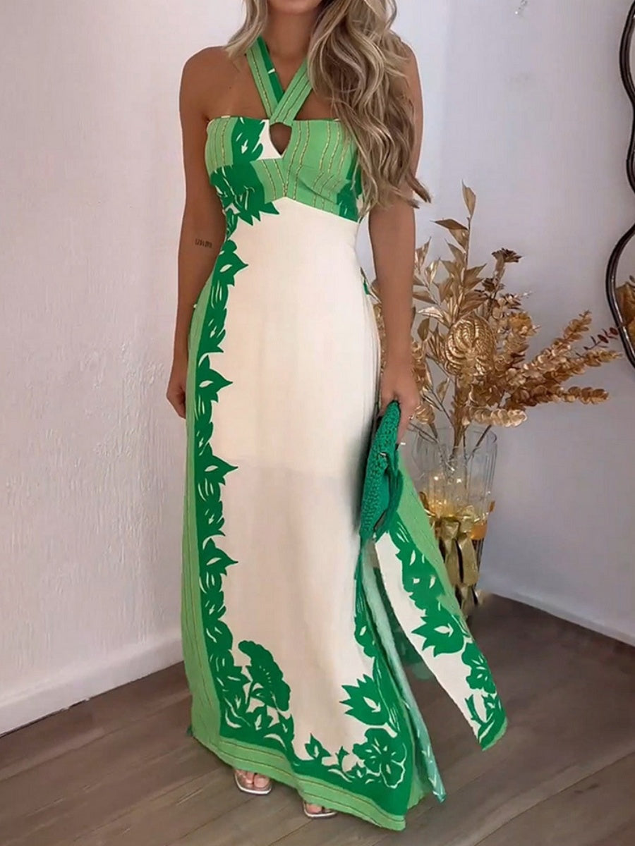 Printed Halter Vacation Parties Maxi Dresses
