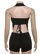 Strapless Halter Neck Deep V-neck Backless Tie Jumpsuits