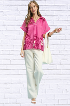 Umgee Floral Split-Neck Short Sleeve Top