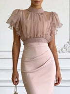 Mesh See-through Patchwork Slim Waist Hip-hugging Dress
