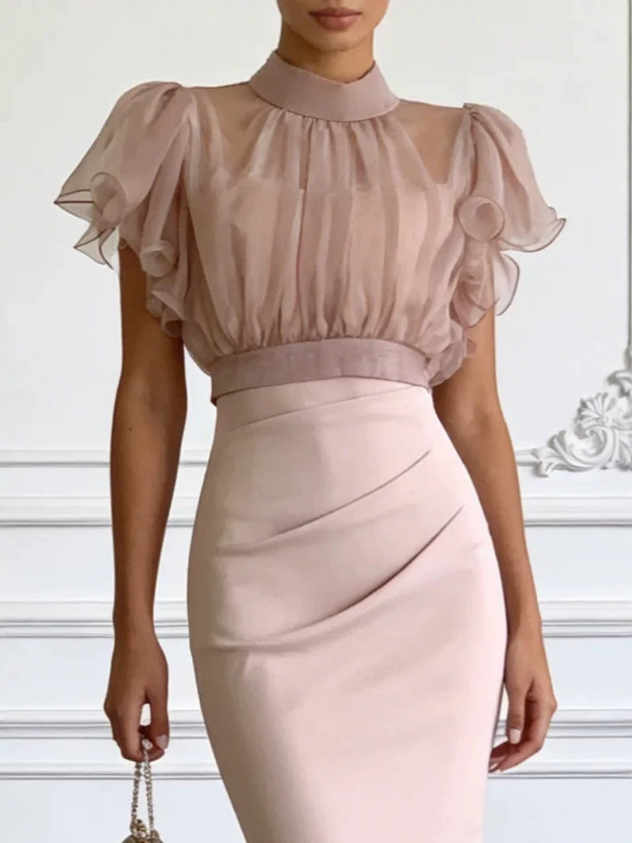Mesh See-through Patchwork Slim Waist Hip-hugging Dress