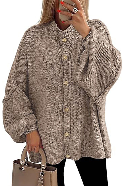 Button Up Balloon Sleeves Sweater Cardigan