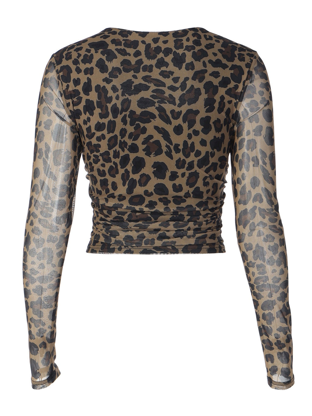 Leopard Print Mesh U-neck Long-sleeved T-shirt