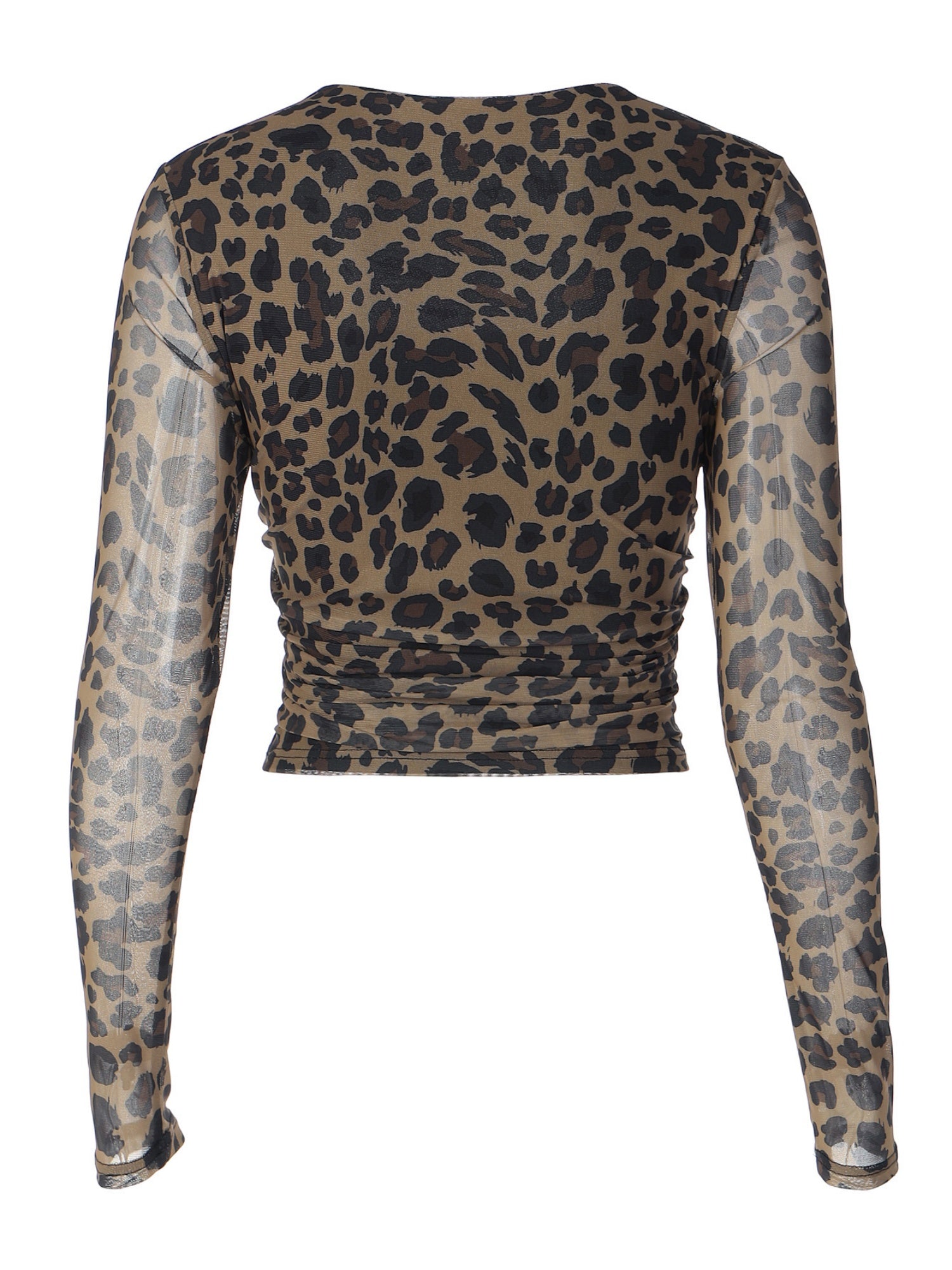 Leopard Print Mesh U-neck Long-sleeved T-shirt