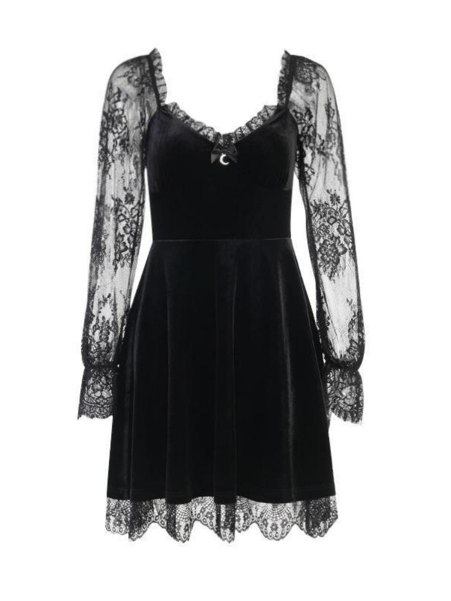 Lace Velvet Long Sleeve Midi Dresses
