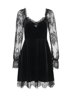 Lace Velvet Long Sleeve Midi Dresses