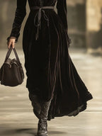 Retro Velvet Lace Stitching Maxi Dresses