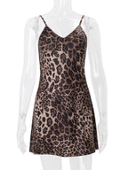 Leopard Print Backless V-neck Suspenders Mini&Short Dresses