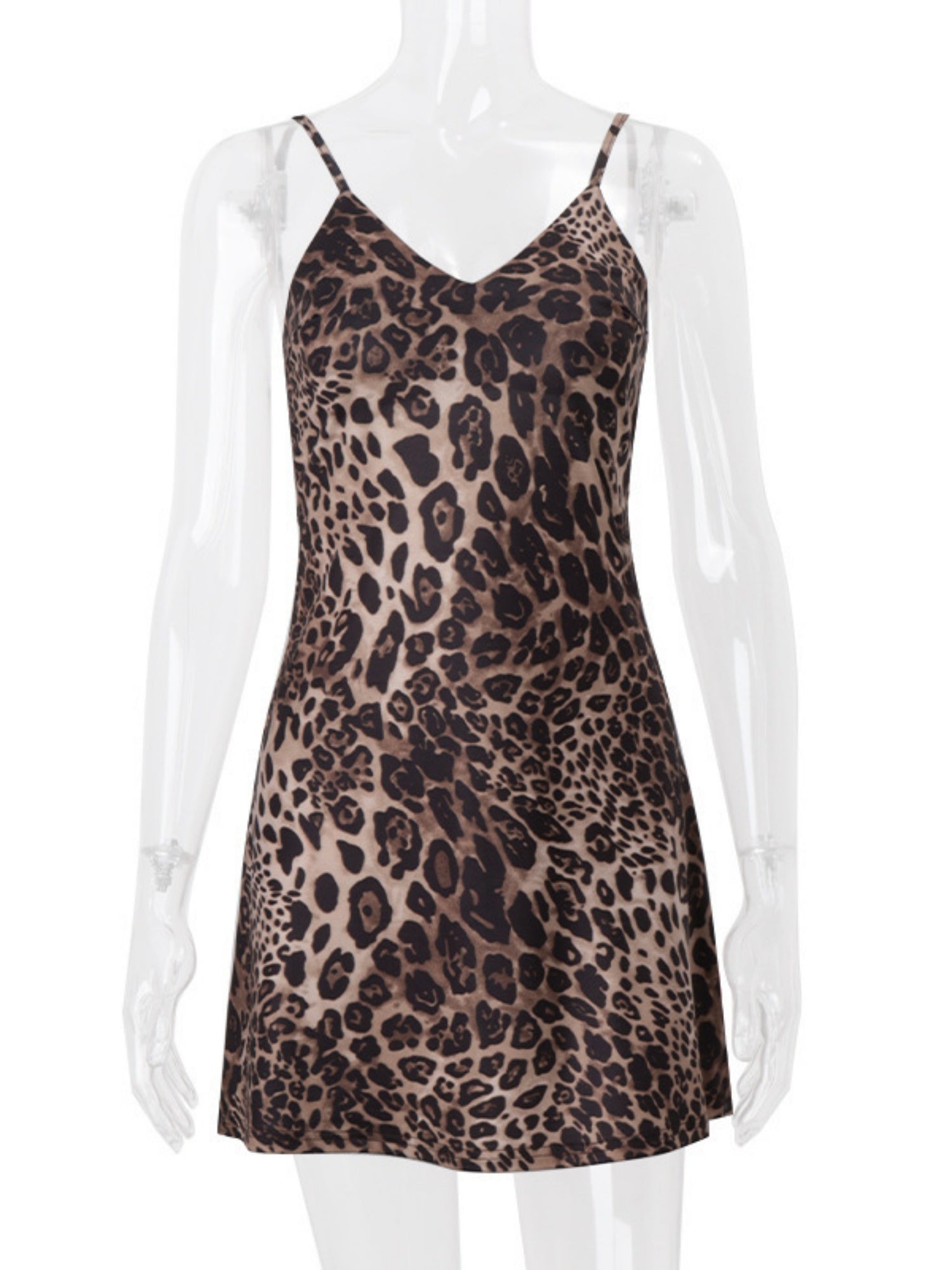 Leopard Print Backless V-neck Suspenders Mini&Short Dresses