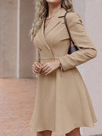 Solid Color Rayon Short Dress With Suit Collar
