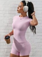 Short Sleeves And Shorts Slim-fit Exercise And Fitness Yoga 2-piece Sets