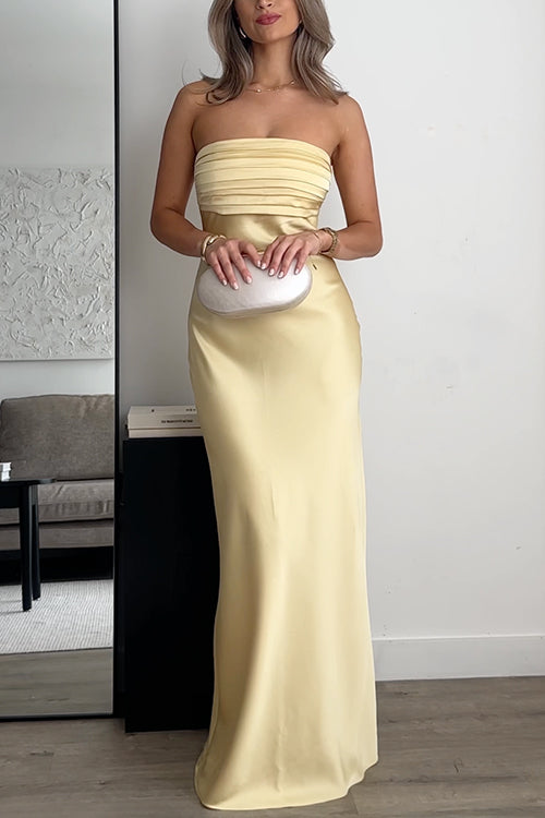Strapless Tube Satin Maxi Dress