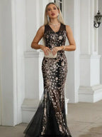 Sleeveless Sequins Mesh Formal Dress Banquet Maxi Dresses