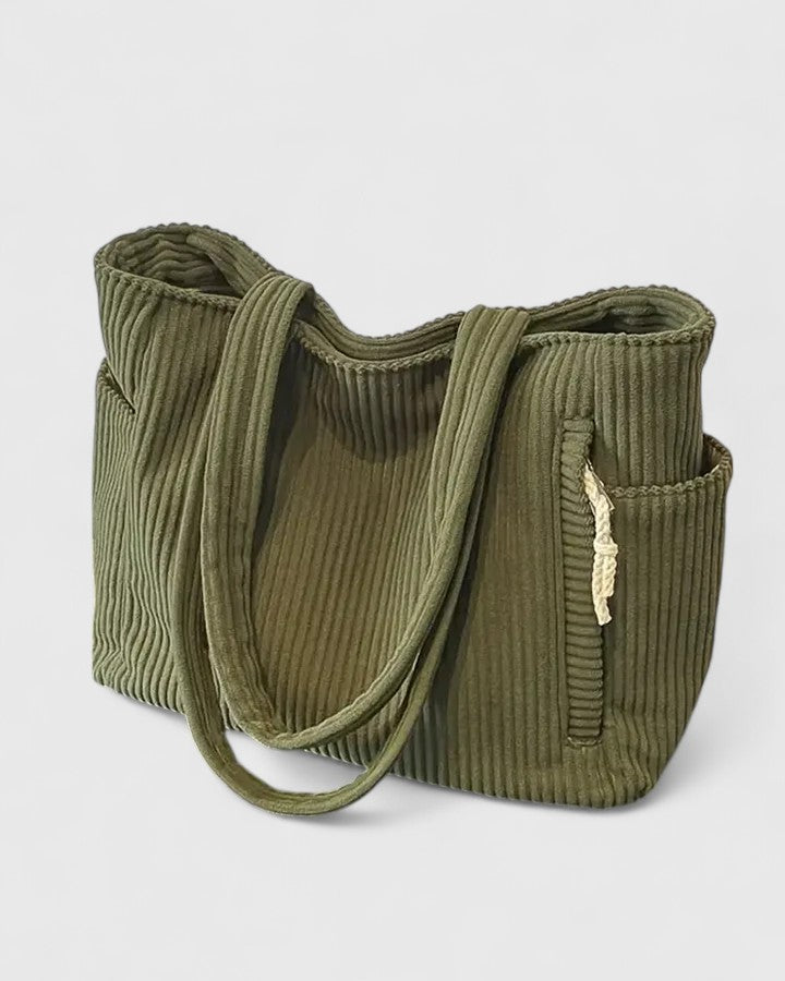 | Ribbed Tote Bag in Luxurious Material with Cord Detail