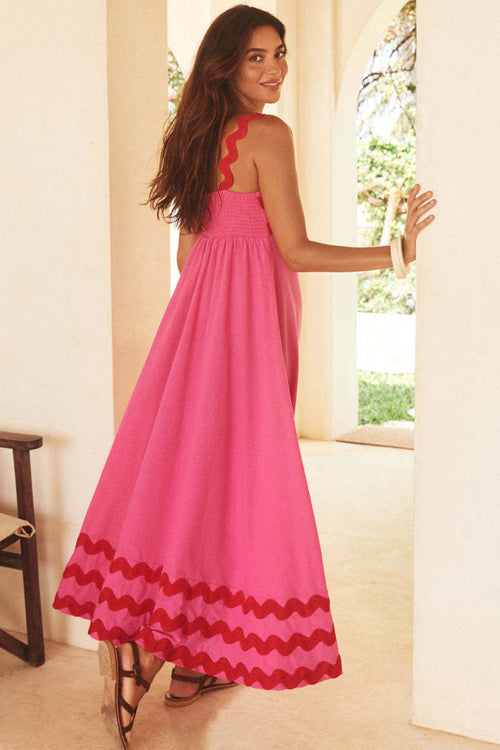 Scalloped Ric Rac Trim Sleeveless A-Line Maxi Dress