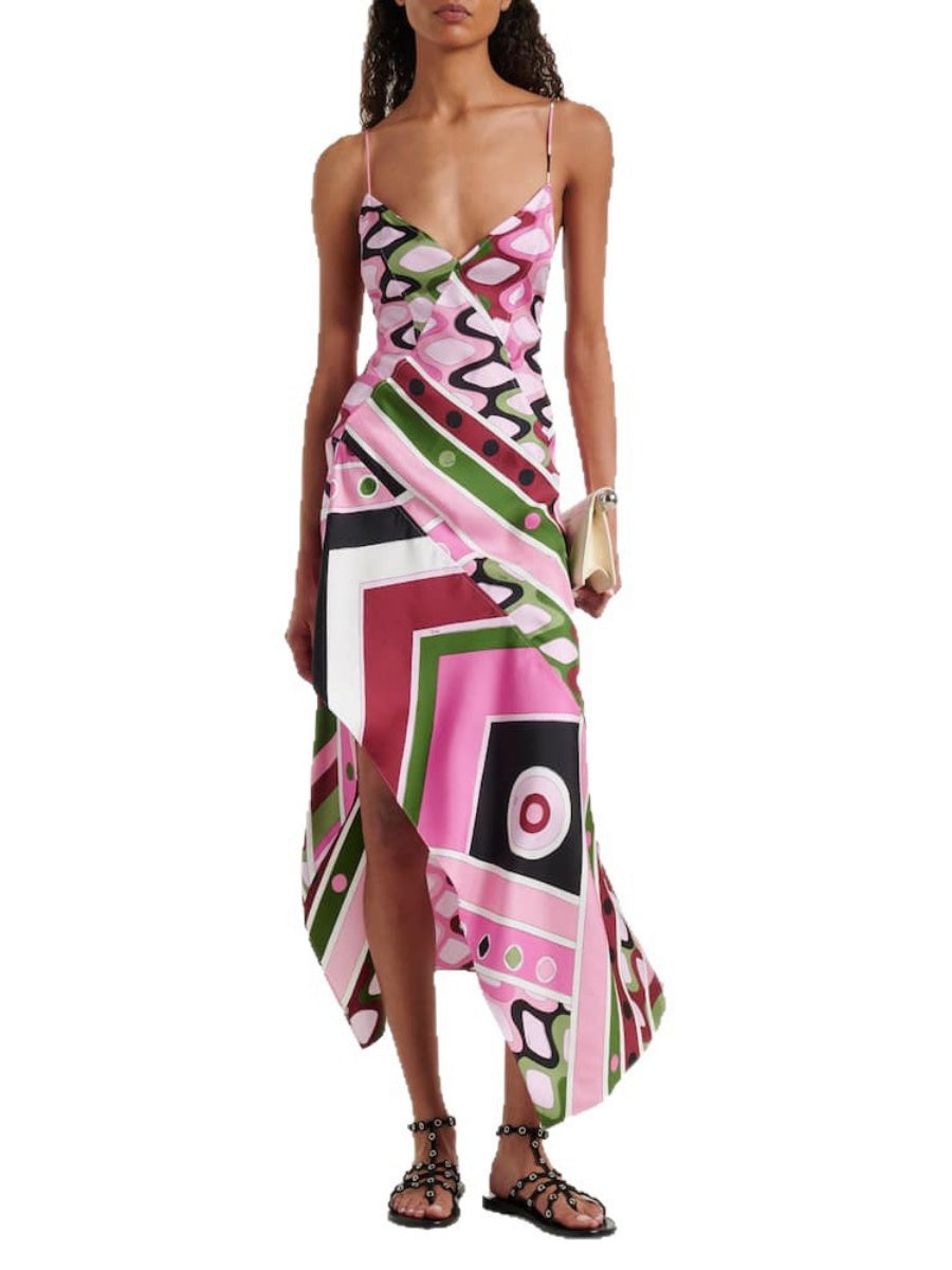 Printed Sleeveless Backless Irregular Hem Temperament Maxi Dresses