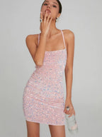 Sequined Slip Dress, Tight Backless Mini Skirt, Bodycon Skirt
