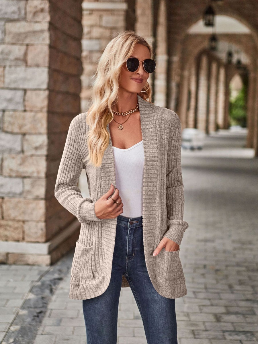 Roughed Ribs Leisure Splicing Long Sleeve Cardigans