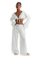 Solid Color Loose-fitting Drawstring Trousers